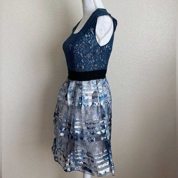 Sachin & Babi Noir tulle dress floral striped lace ballet zipper fit & flare - Picture 2 of 9